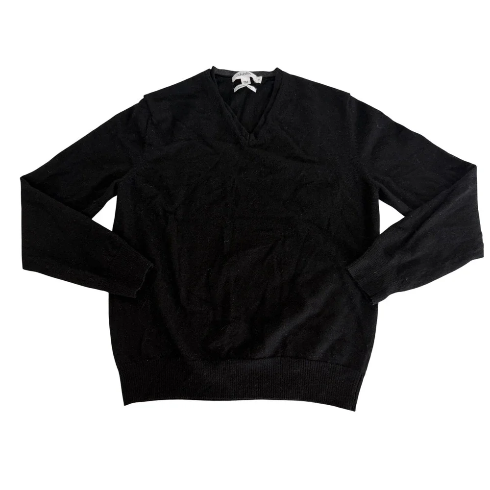 Calvin Klein Youth Kids Boys Medium Black Extra Fine Merino Wool‎ V-Neck Sweater